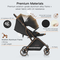 Gromast Gravity Folding Stroller recline seat offers comfortable position adjustments during rides