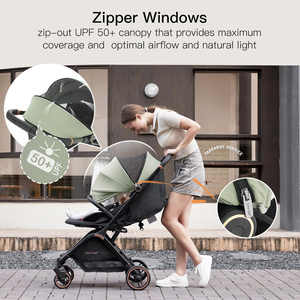 Gromast Gravity Folding Stroller shoulder carry strap enables easy transport.