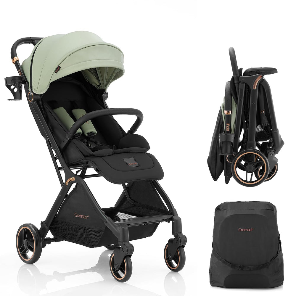 Gromast Gravity Folding Stroller side view showing compact profile for easy travel.
