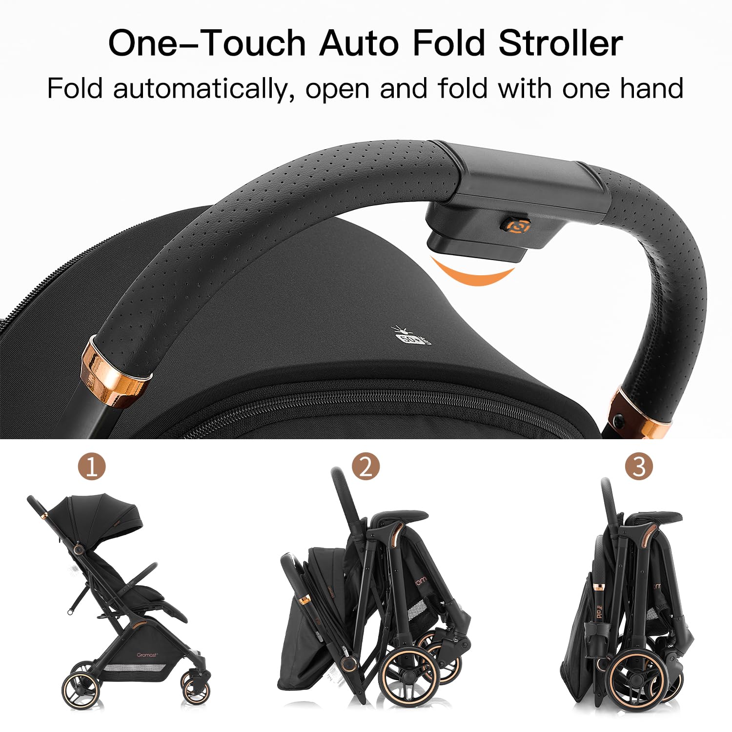 Gromast Gravity Folding Stroller storage-basket holds essentials within reach