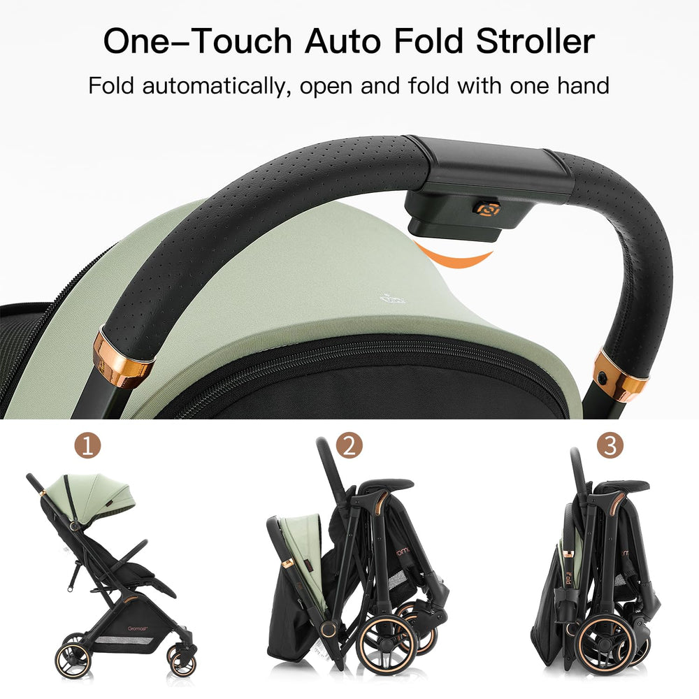 Gromast Gravity Folding Stroller storage basket fits diaper bag and essentials.