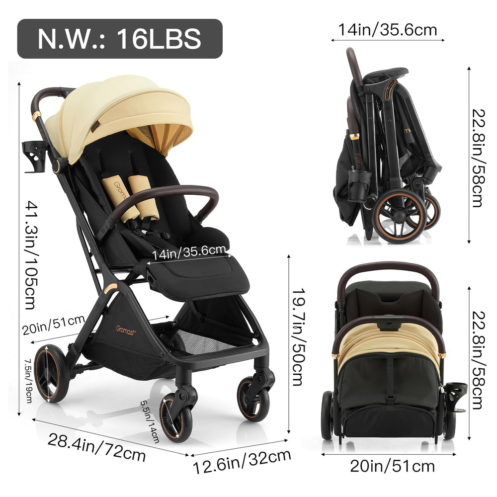 Gromast Gravity Folding Stroller all-wheel suspension smooths uneven sidewalks