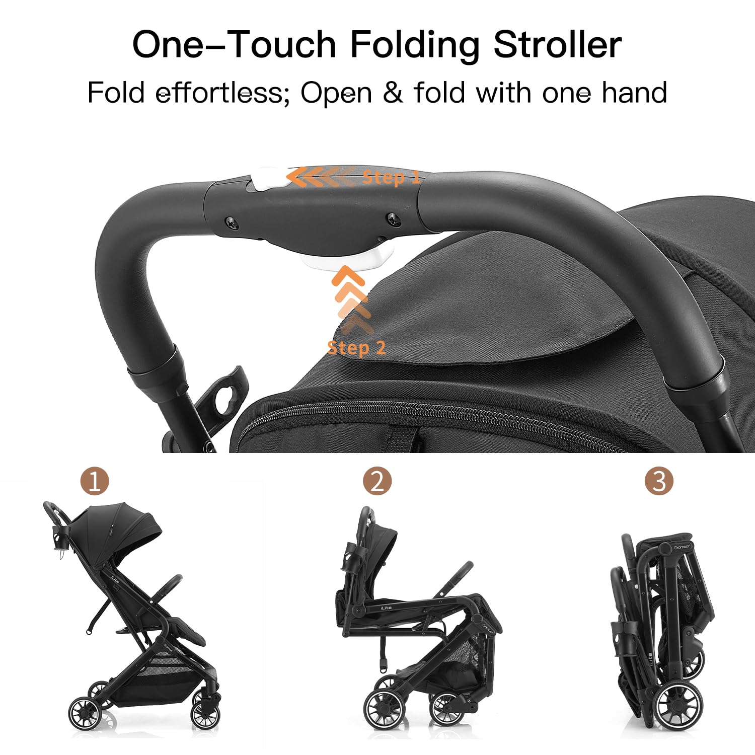 Gromast Lightweight travel stroller ready for moveable use