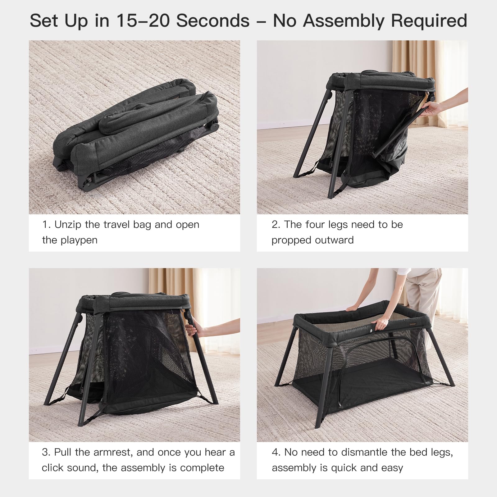 Gromast outdoor-ready travel crib suitable for various venues.