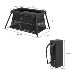 Gromast setup-ready 2-in-1 travel crib for quick assembly.