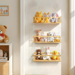 Gronda boho wooden floating shelf adds warm nursery decor and space-saving display