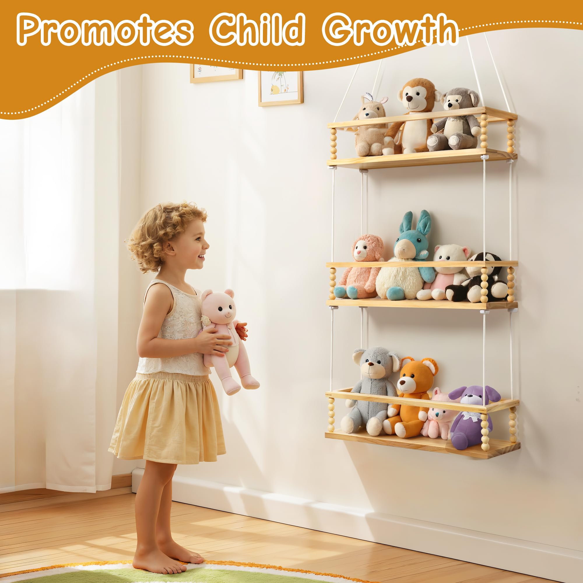 Gronda plush toy storage enhances bedroom organization with boho vibes
