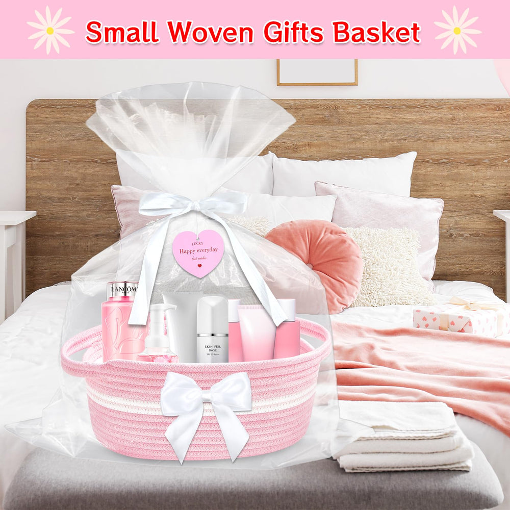 Groodo baby gift basket with pink handles, ready-to-gift packaging