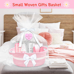 Groodo baby gift basket with pink handles, ready-to-gift packaging