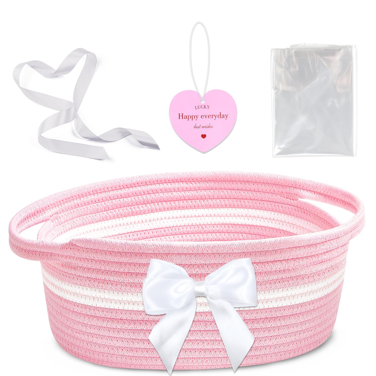 Groodo small woven basket in pink patchwork, ideal for premium gift presentation