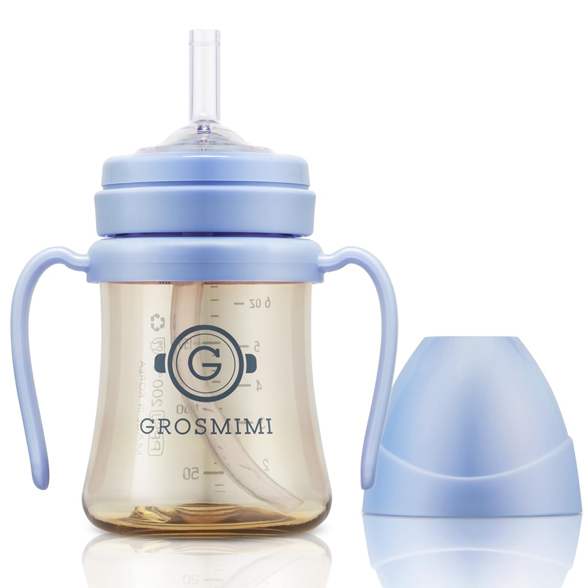 GROSMIMI spill-proof sippy cup with straw in sky blue for mess-free sipping