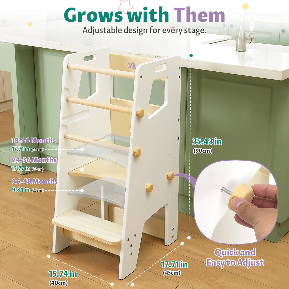 GroowingMind toddler tower used at sink for independent handwashing.
