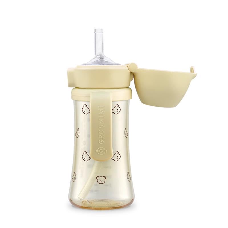 GROSMIMI flip-top bear lid sippy cup prevents spills during play