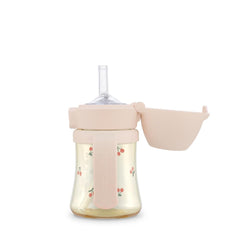 GROSMIMI flip-top spill-proof cup with cherry lid for mess-free travel.