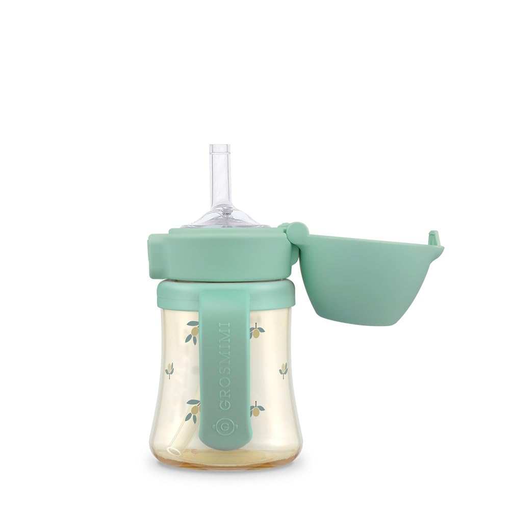 GROSMIMI spill-proof flip-top lid in olive for mess-free drinks