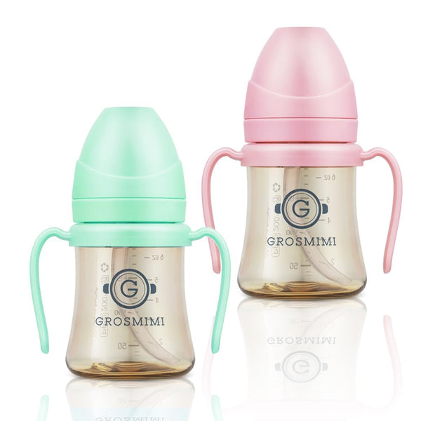 Grosmimi spill-proof sippy cup pink version with soft straw for easy sipping