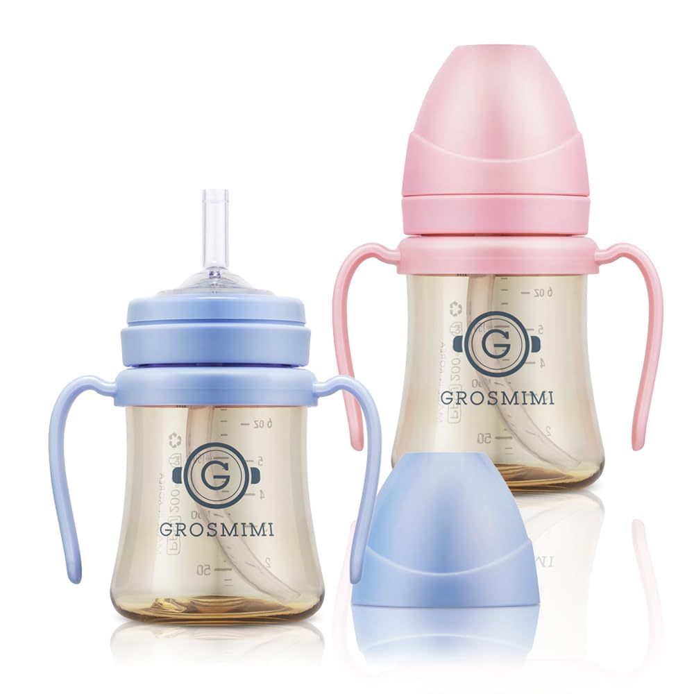 GROSMIMI spill-proof sippy cup with straw and rotating handle for easy toddler sipping