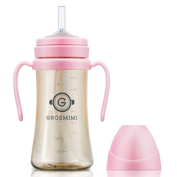 GROSMIMI spill-free sippy cup pink front view for mess-free drinking