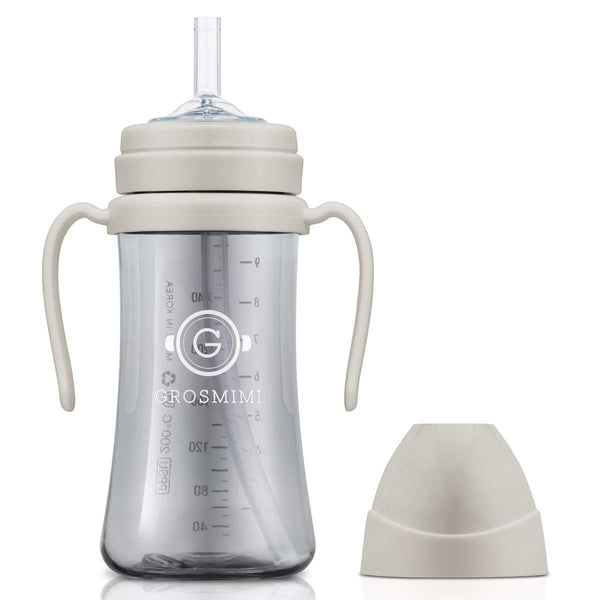 GROSMIMI spill-proof sippy cup with straw and beige color prevents spills during play