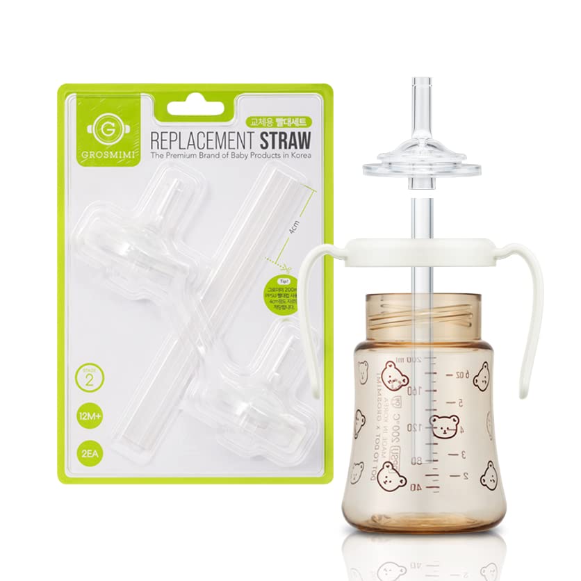 GROSMIMI baby using straw kit during snack, gentle sipping.