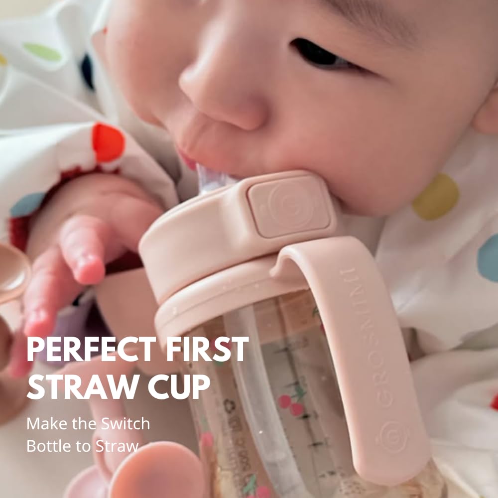 GROSMIMI stage 2 straw cup in cherry supports easy sipping.