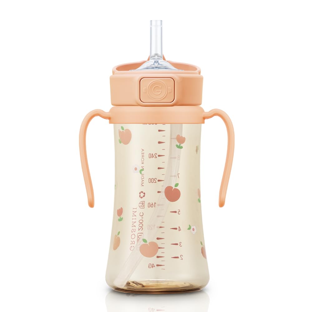 GROSMIMI Stage 2 straw toddler cup with peach flower motif for easy transitions