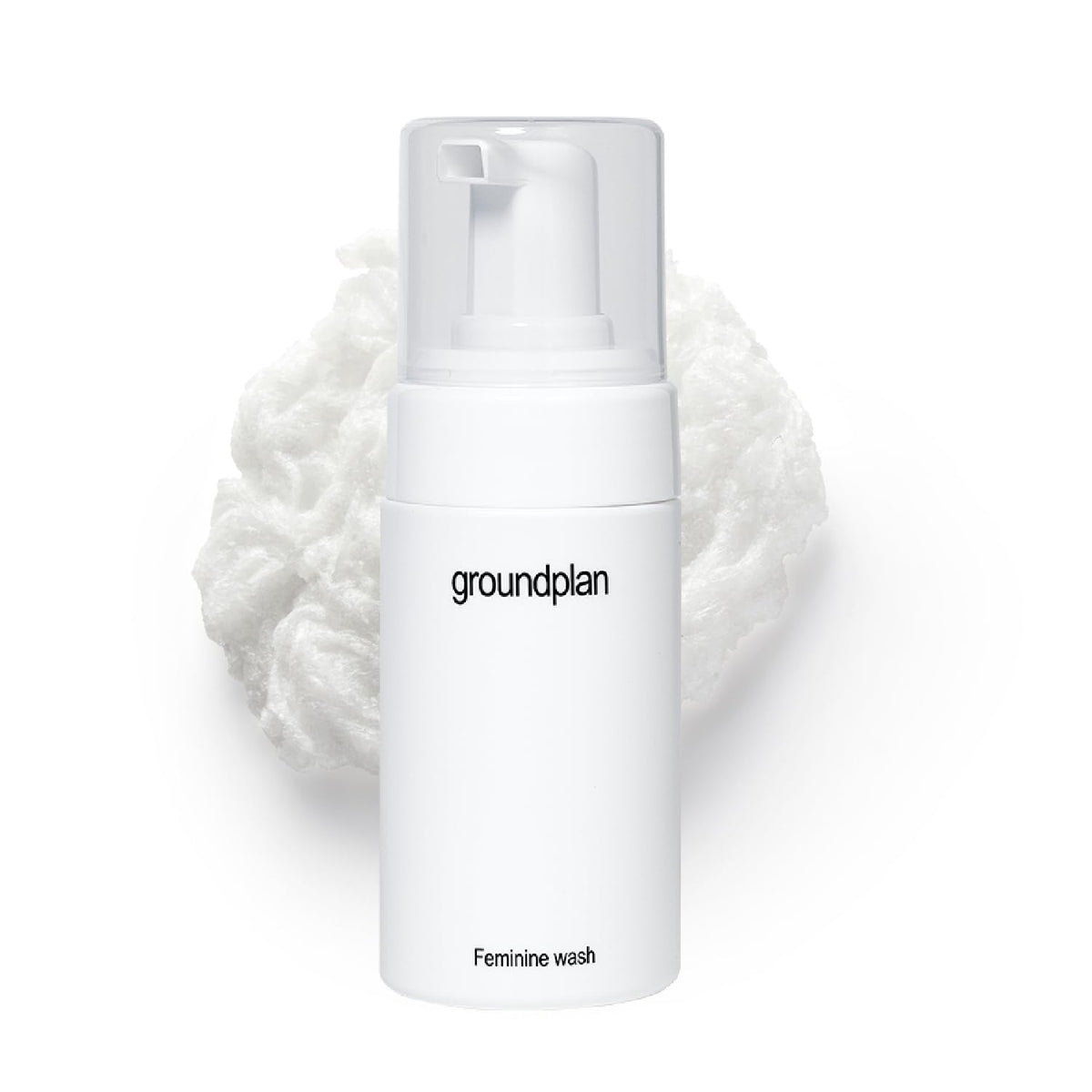 Groundplan Feminine Wash bottle shows fragrance-free formula for sensitive skin.