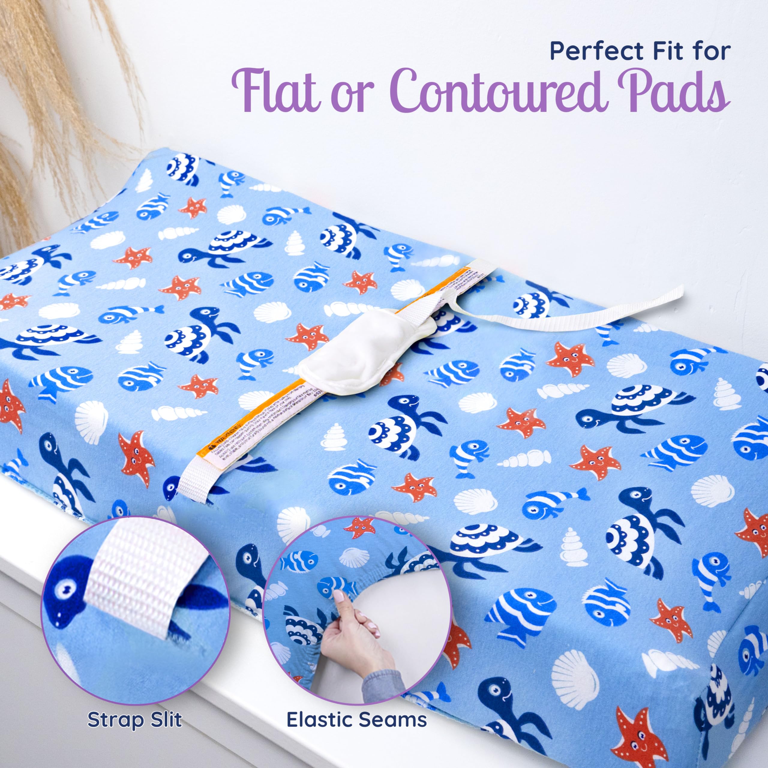 Grow Wild ocean pattern cover fits flat or contoured changing pads with ease.