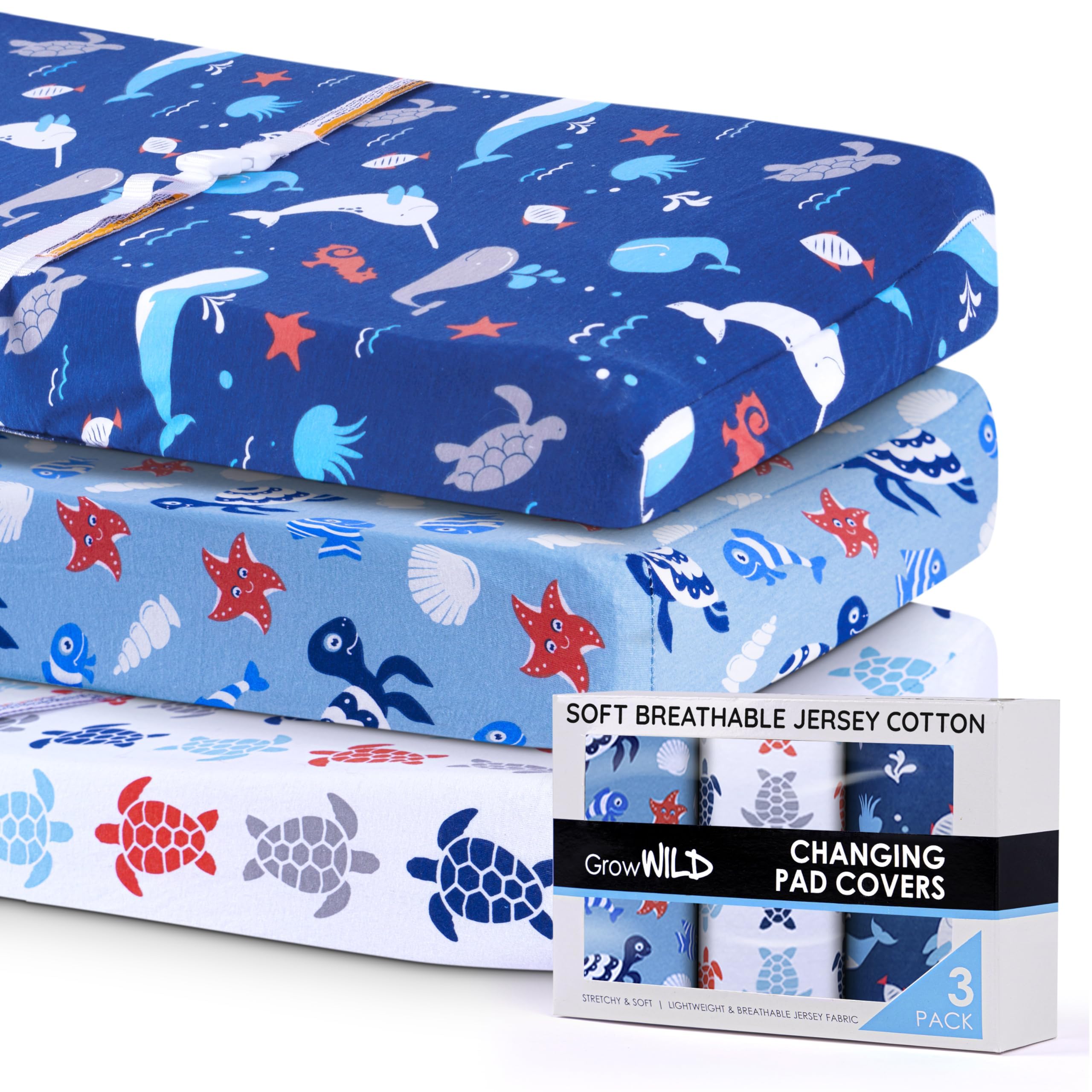 Grow Wild changing pad cover features stretchy jersey texture for a snug fit on standard pads.