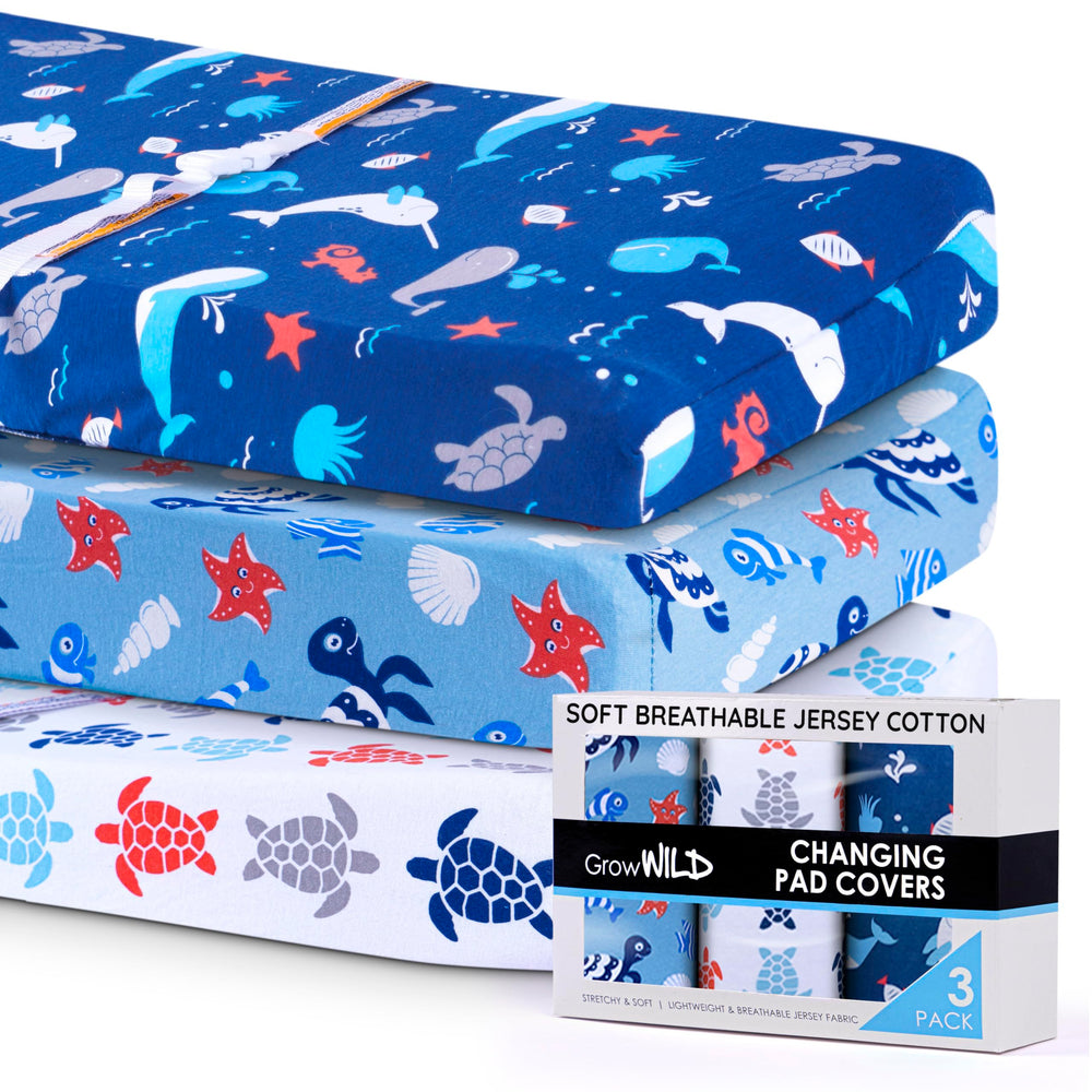 Grow Wild changing pad cover features stretchy jersey texture for a snug fit on standard pads.