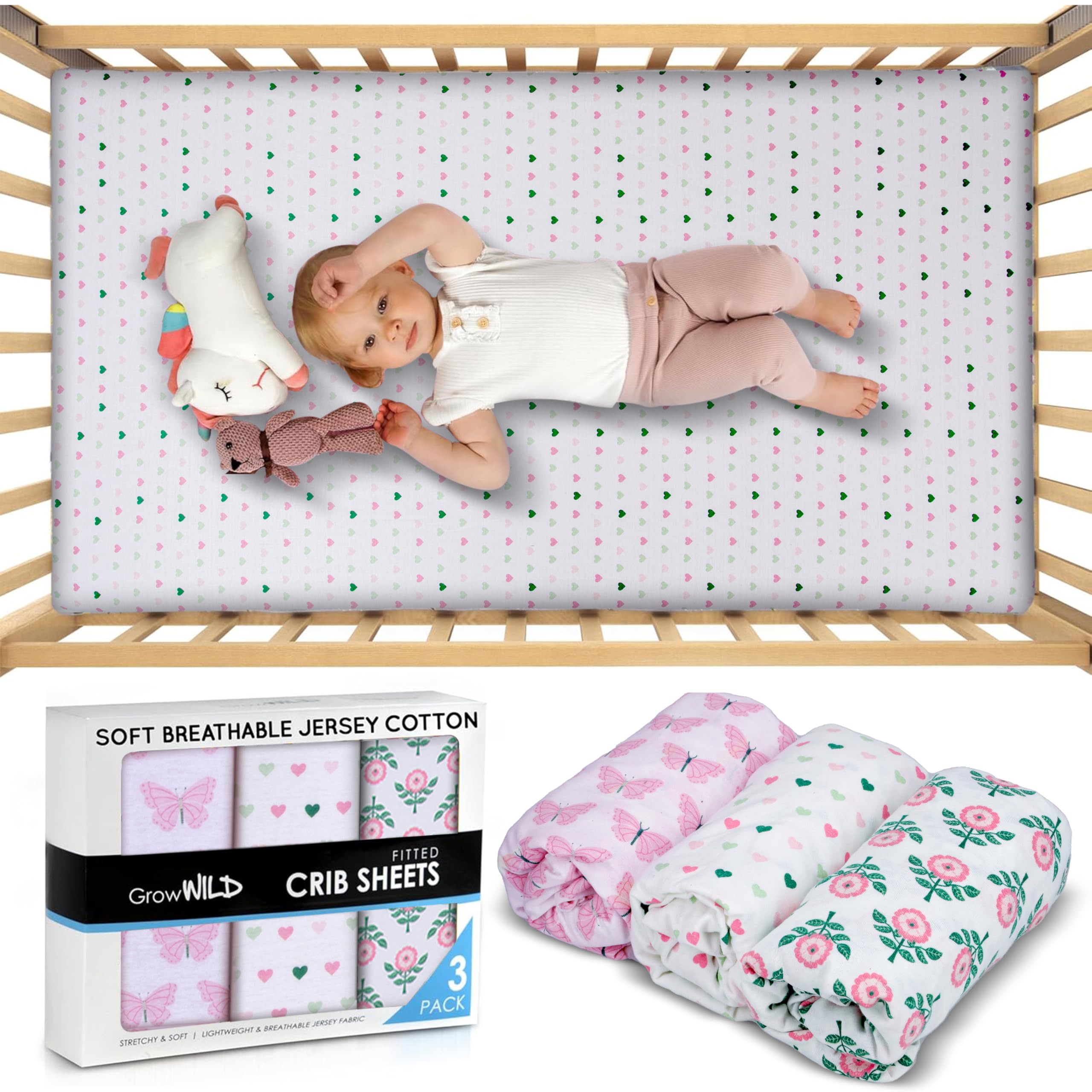 Grow Wild jersey-soft-fabric crib sheets feel gentle on a baby's skin.