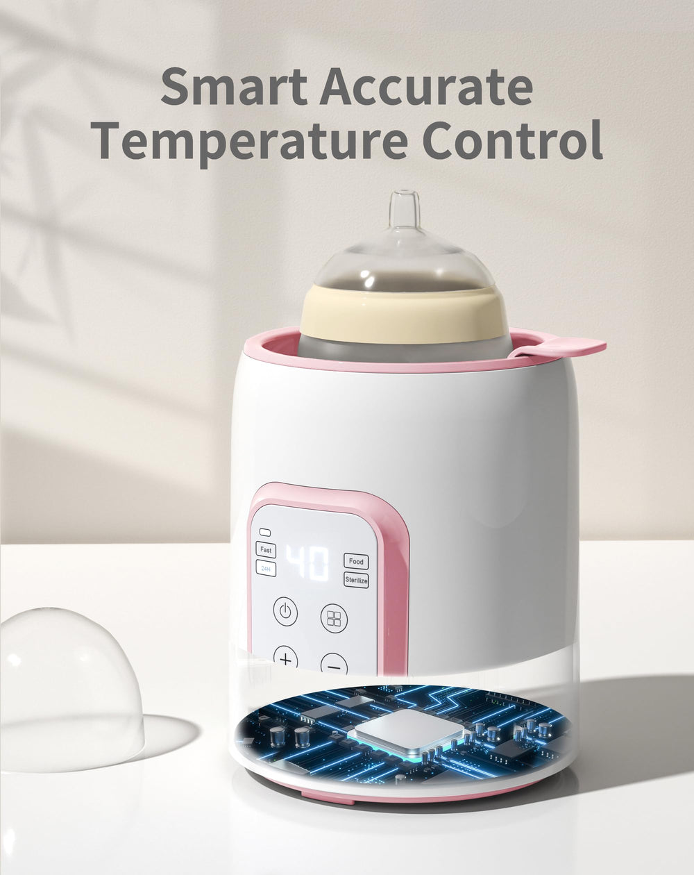 GROWNSY anti-scald basket protects tiny hands during warming.