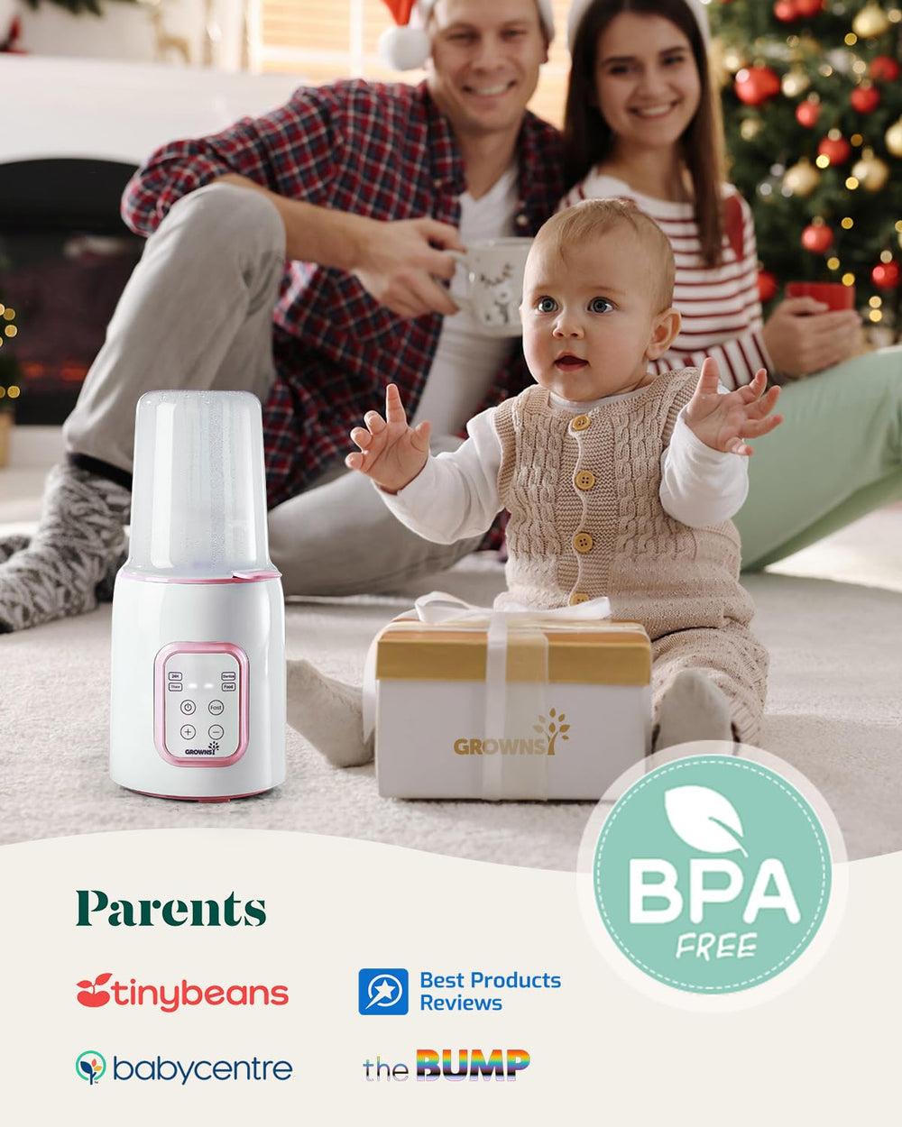 GROWNSY pink bottle warmer adds color to nursery routines.
