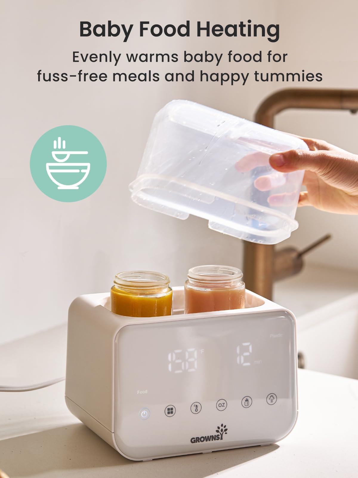 GROWNSY auto shut-off provides safety after warming cycles complete.