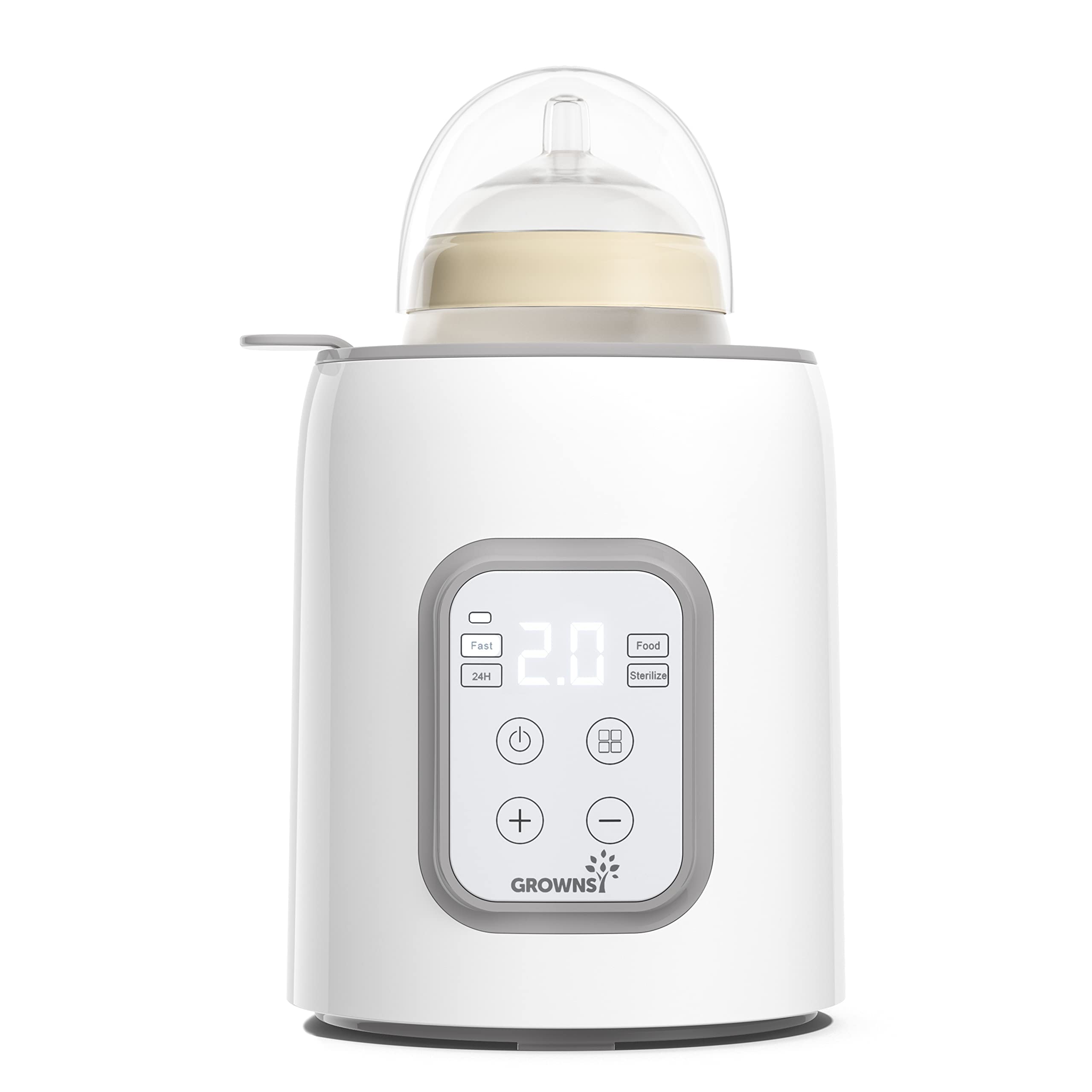 GROWNSY bottle warmer front view, compact bedside helper for night feeds.