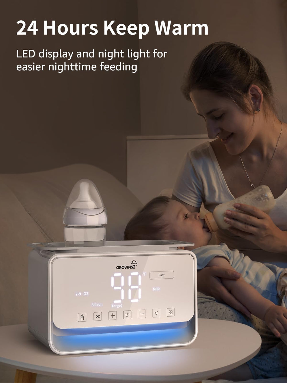 GROWNSY 24-hour keep warm with night display