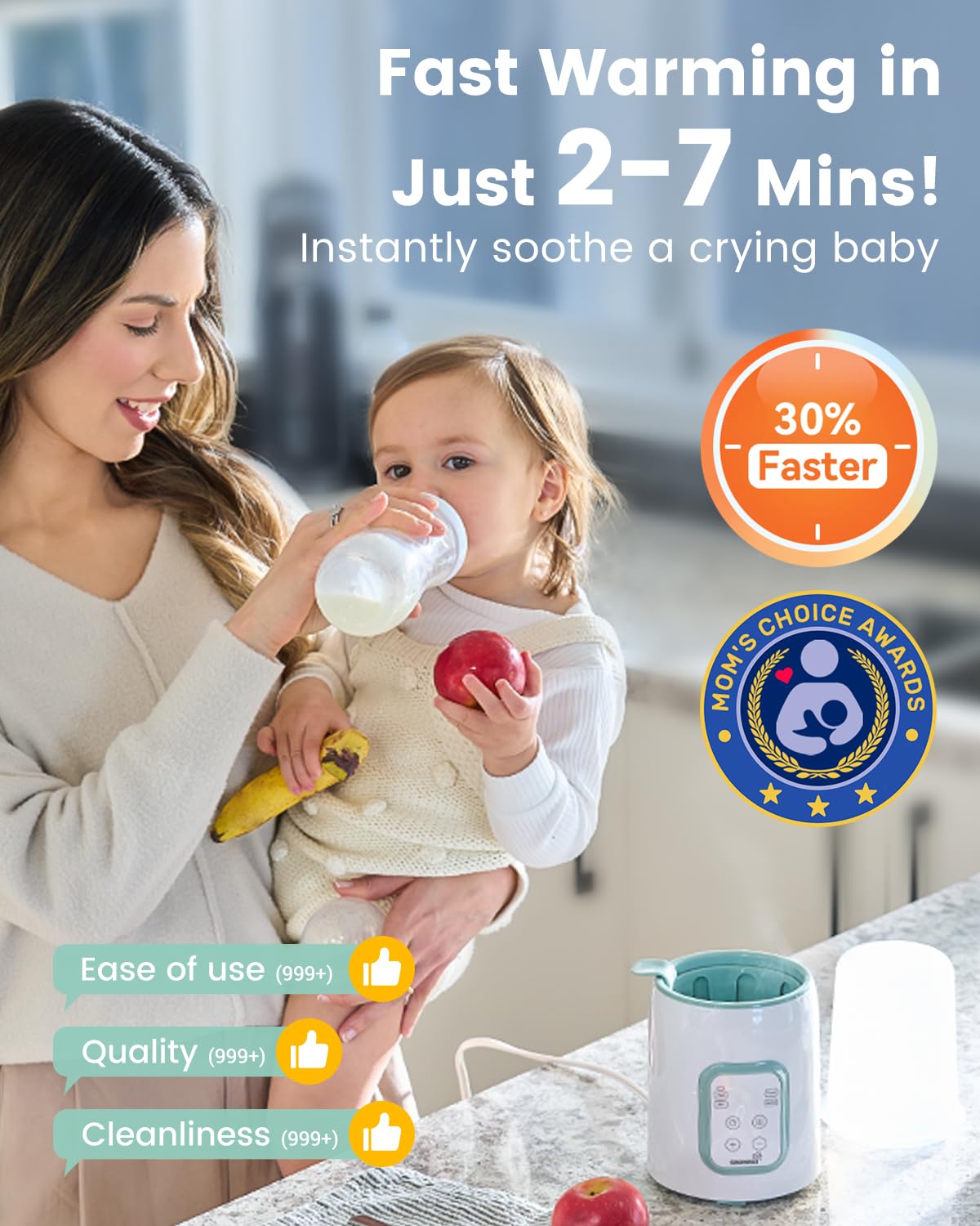 Grownsy 8-in-1 bottle warmer top panel for precise heating control