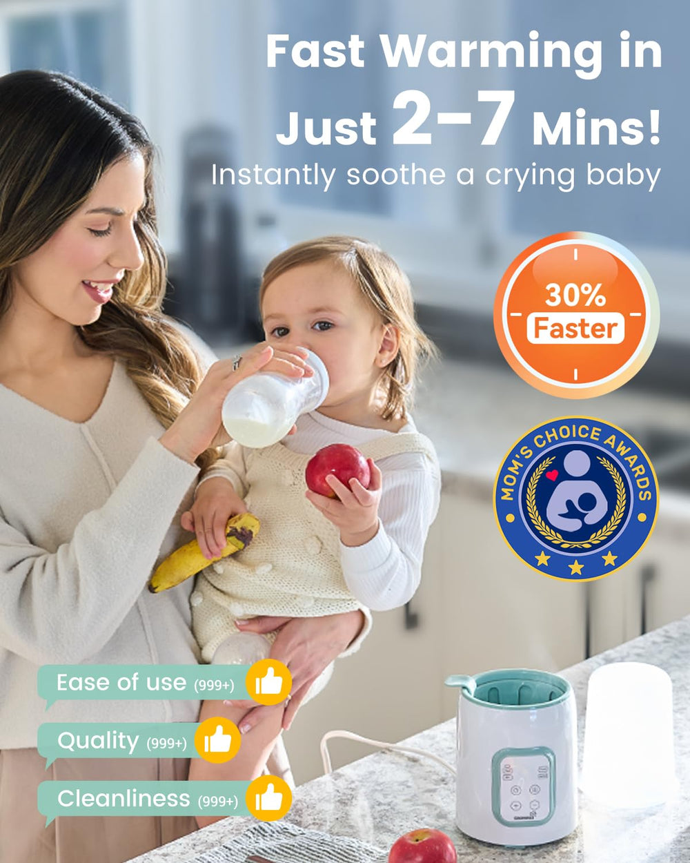 Grownsy 8-in-1 bottle warmer top panel for precise heating control