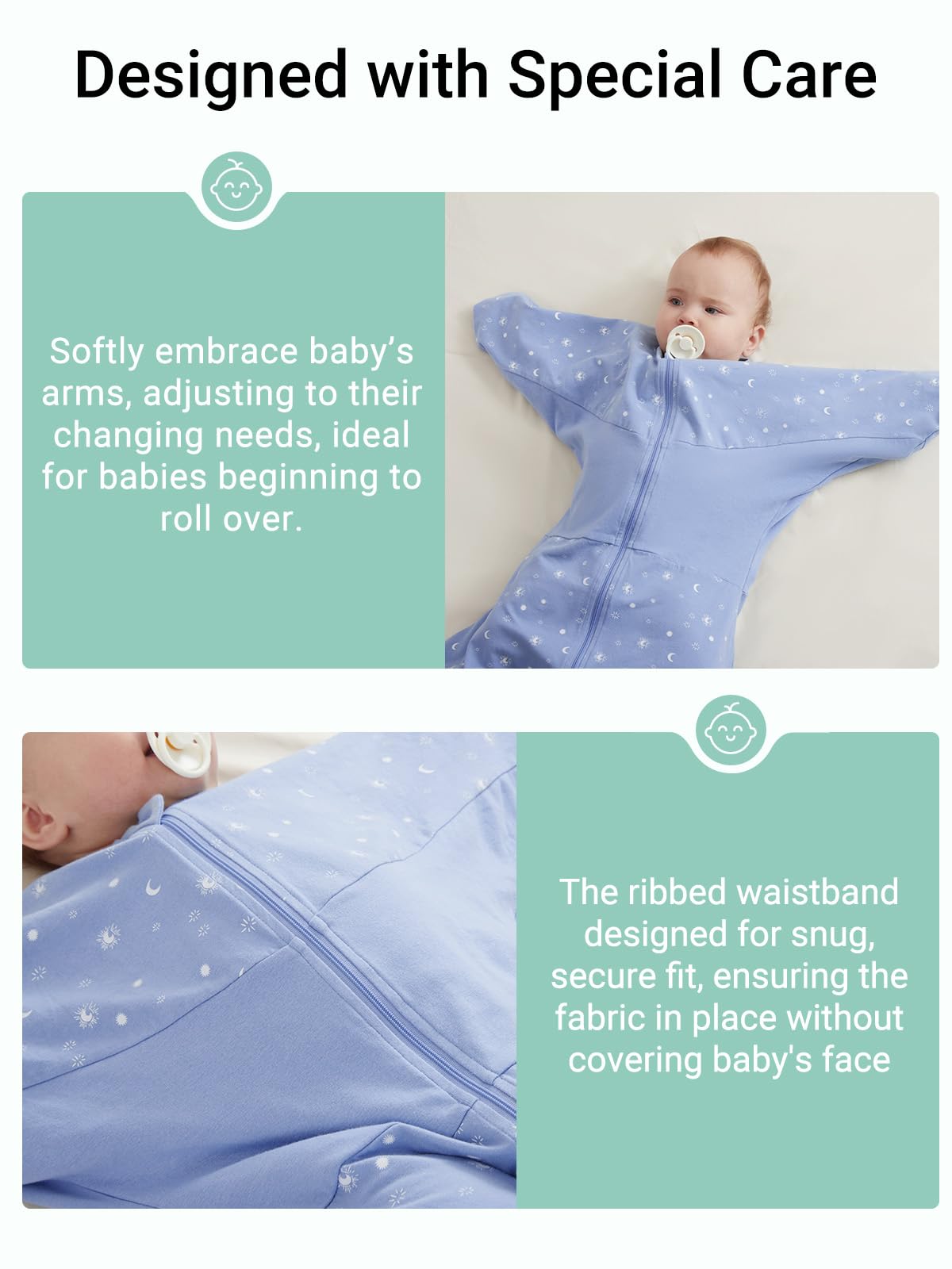 Grownsy adjustable foot opening fits taller babies without overheating
