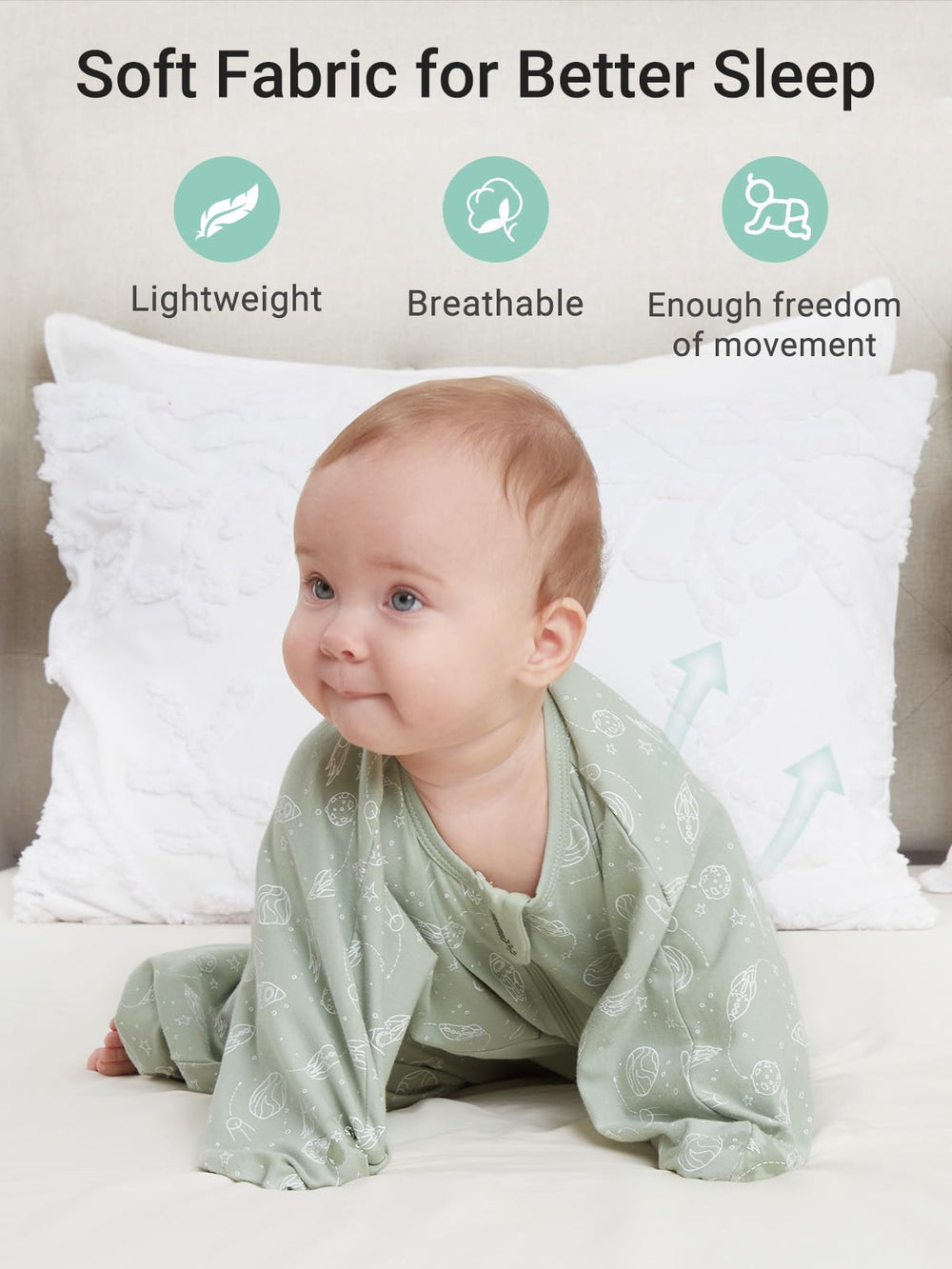 Grownsy arms-up sleeping feel helps reduce startle and wakefulness