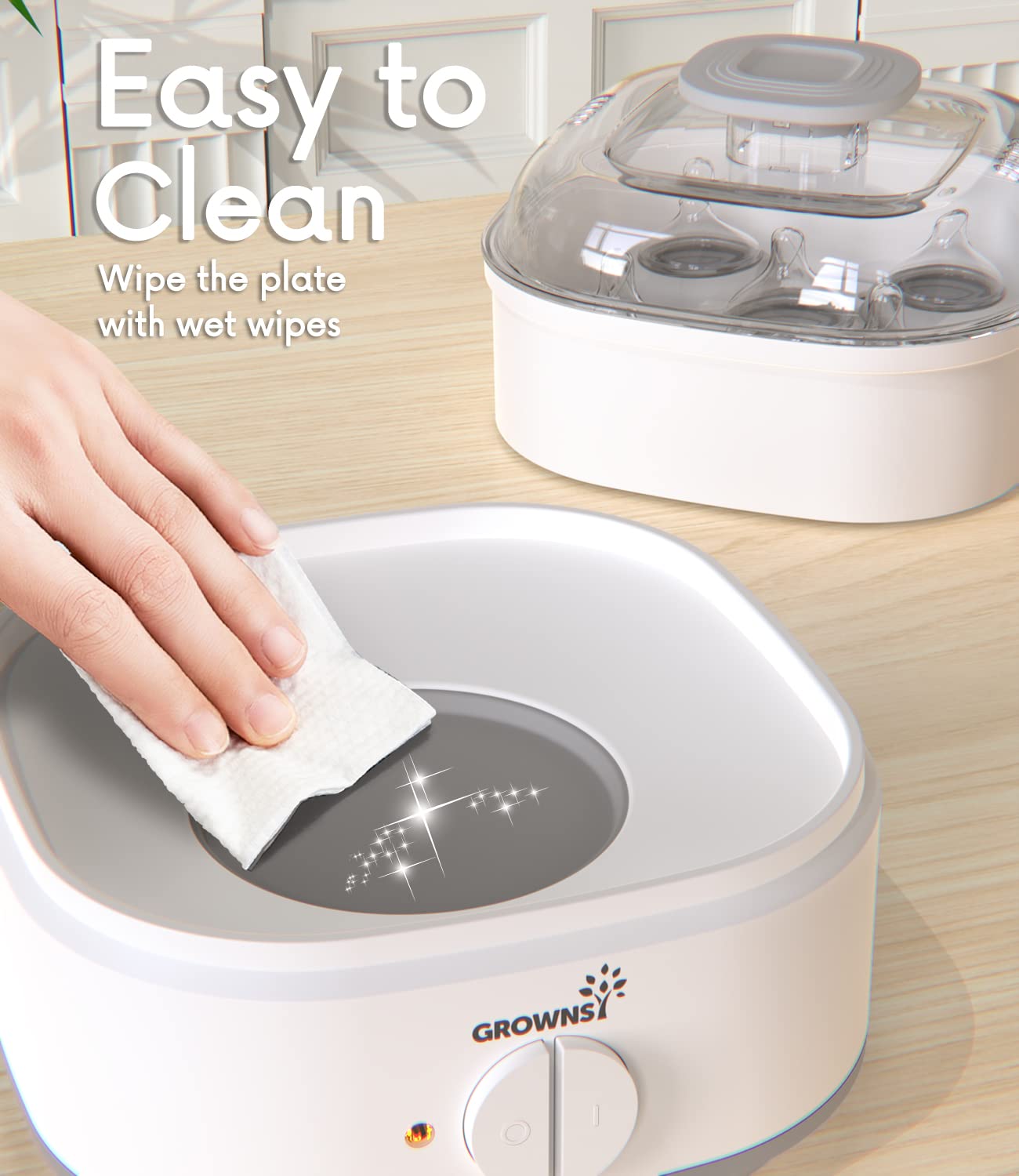 Grownsy auto shut-off indicator provides safe, worry-free sanitizing.