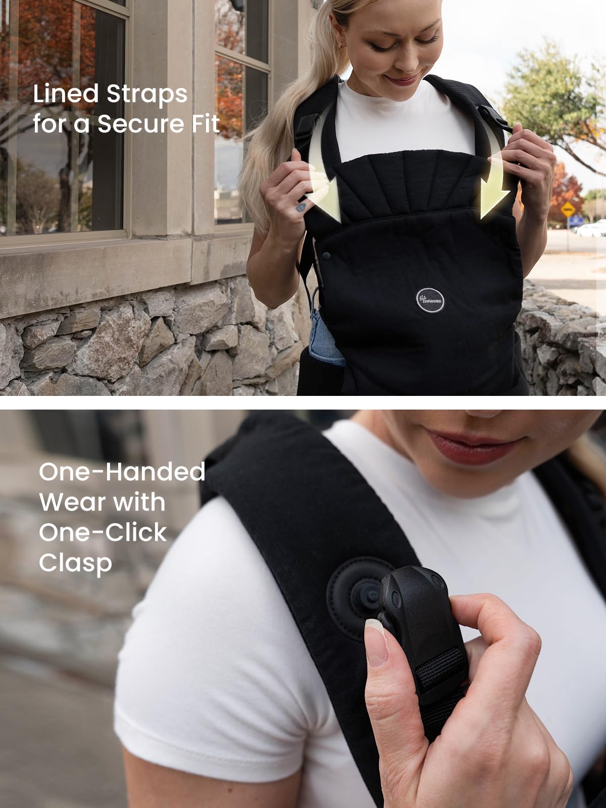 GROWNSY carrier shows ergonomic M-shape seat promoting hip-friendly posture.