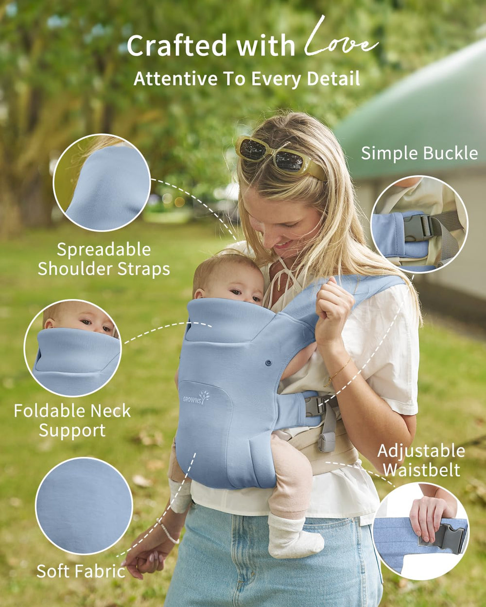 GROWNSY EVA waist cushion supports posture during long carries.