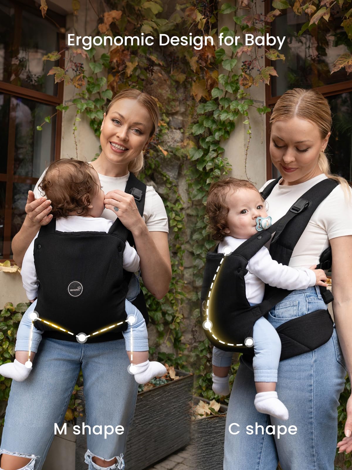 GROWNSY newborn-to-toddler carrier with foldable head support for security.