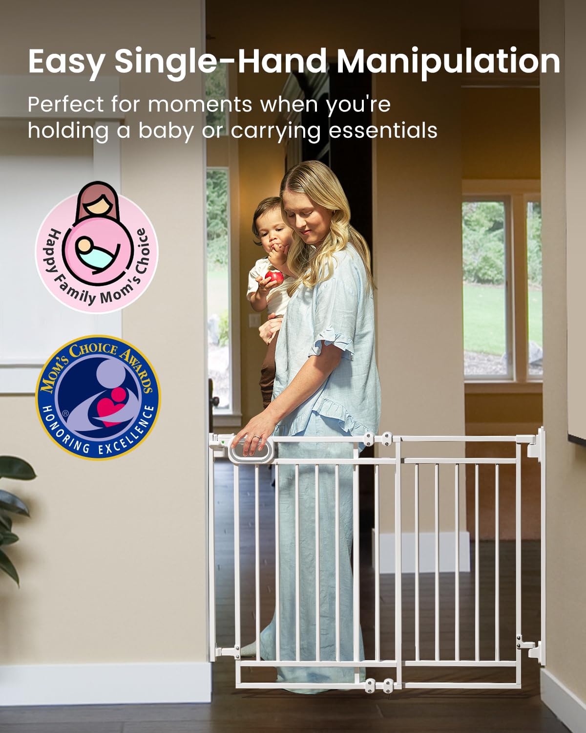 Grownsy Baby Gate auto-close helps maintain safety after passing.