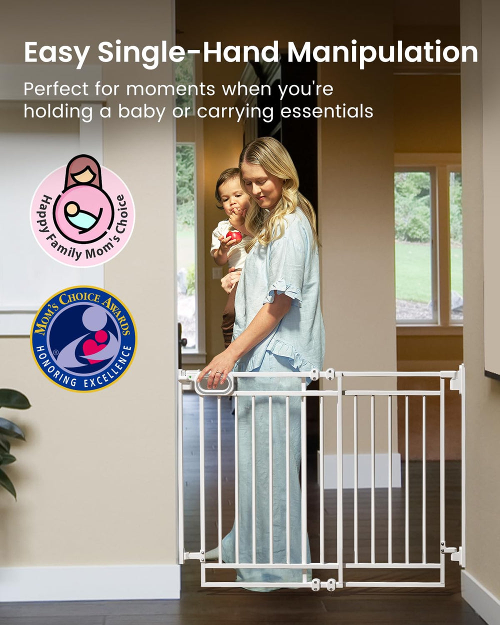 Grownsy Baby Gate auto-close helps maintain safety after passing.