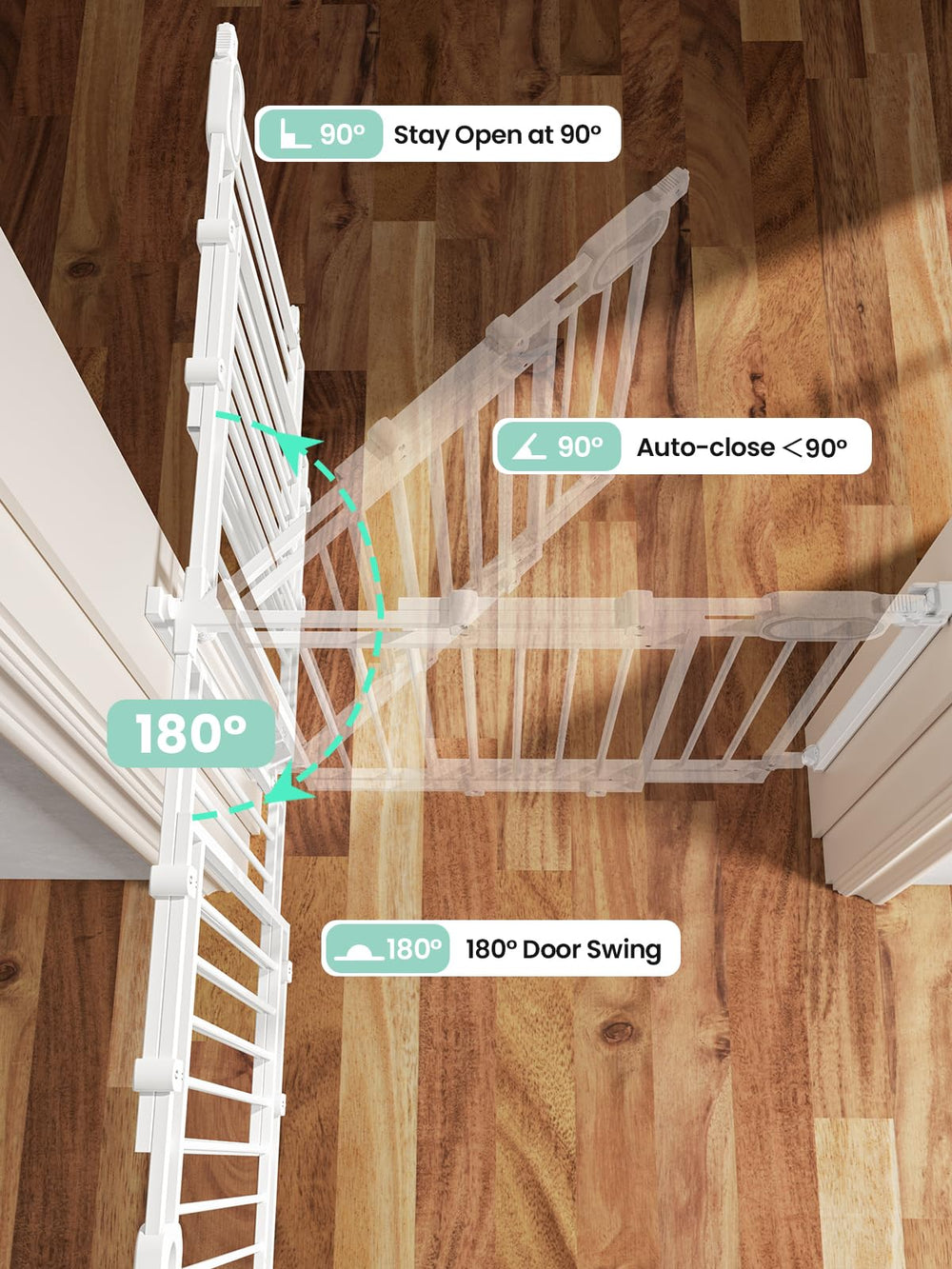 Grownsy Baby Gate hardware-mounted design provides secure indoor installation.