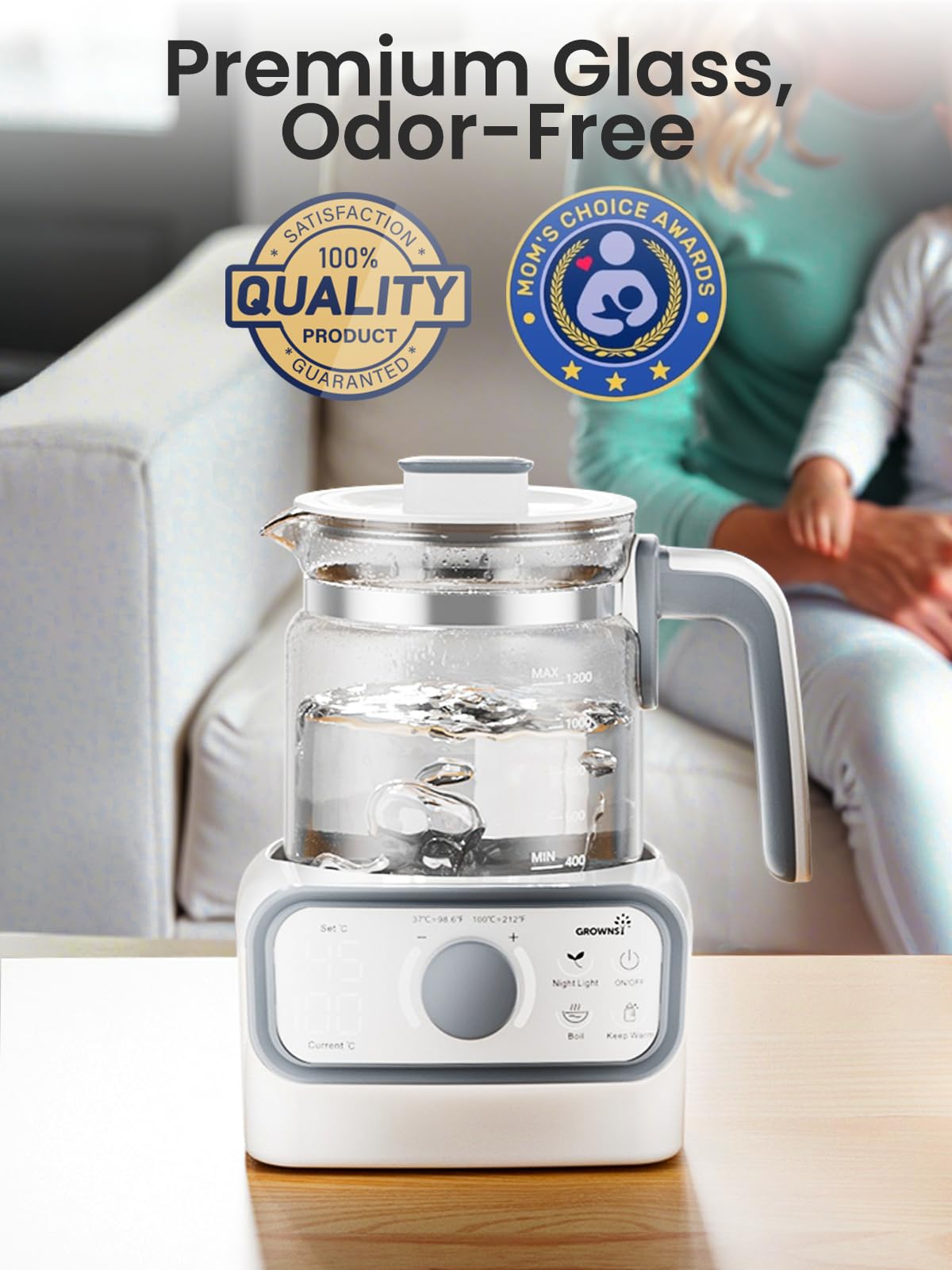 Grownsy Instant Warmer supports formula prep, tea, coffee, and oatmeal routines.