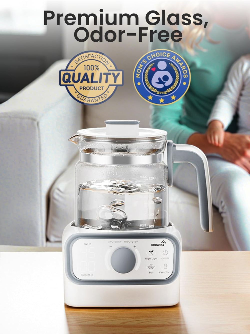 Grownsy Instant Warmer supports formula prep, tea, coffee, and oatmeal routines.