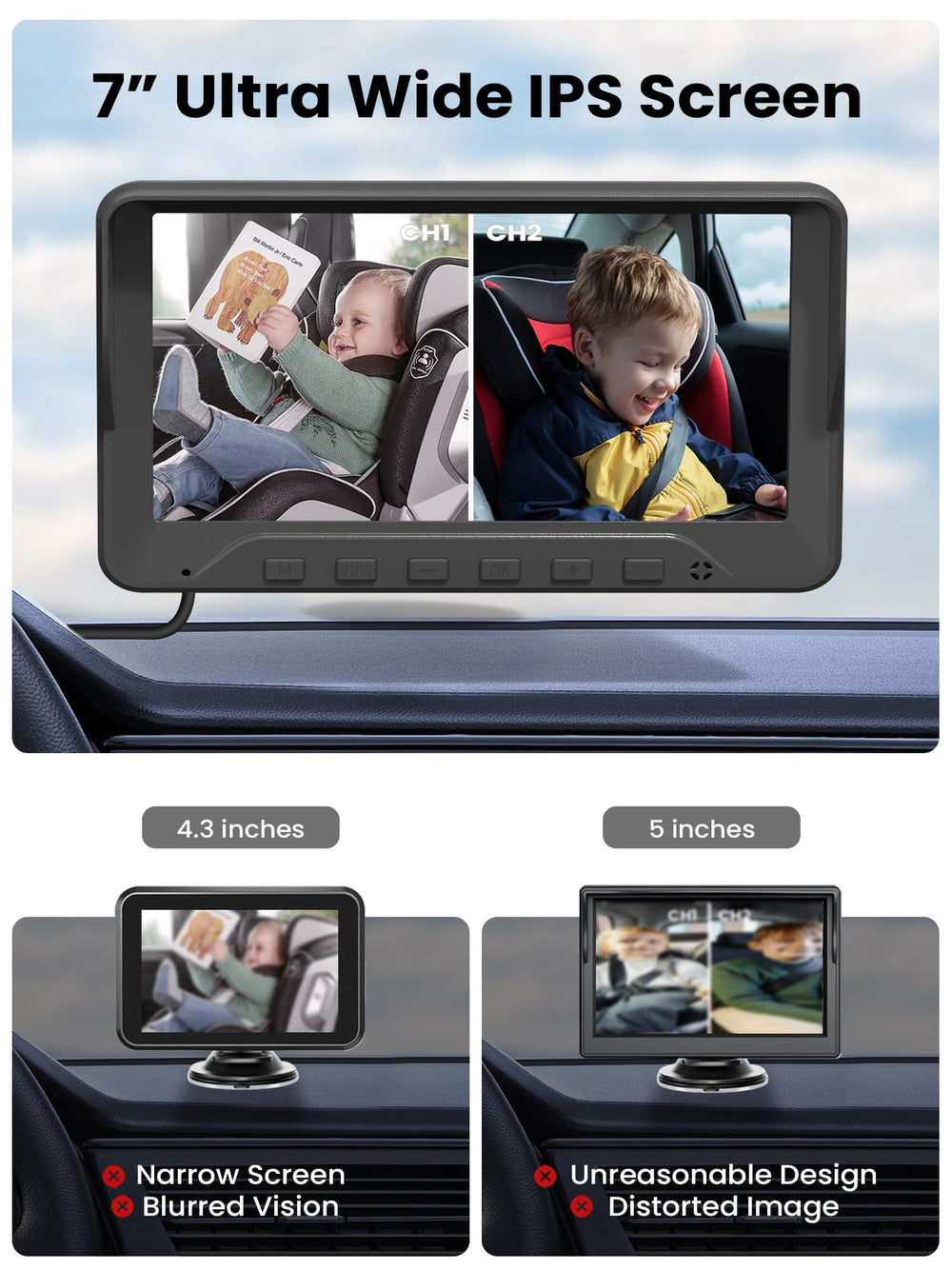 GROWNSY backseat-baby-mirror keeps the baby in view without blocking the driver.